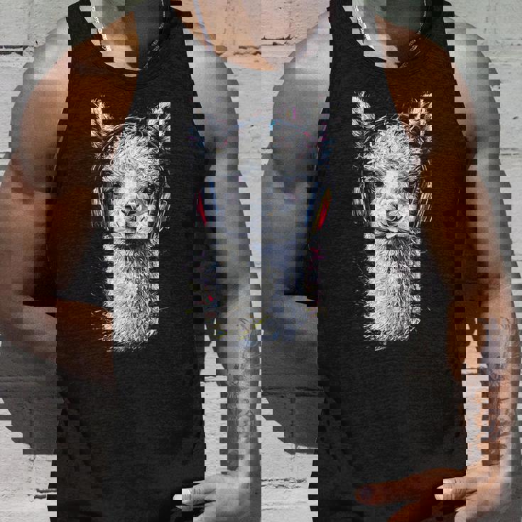 アルパカ アニマル モチーフ 音楽 ヘッドホン イラスト アルパカ タンクトップ 彼への贈り物