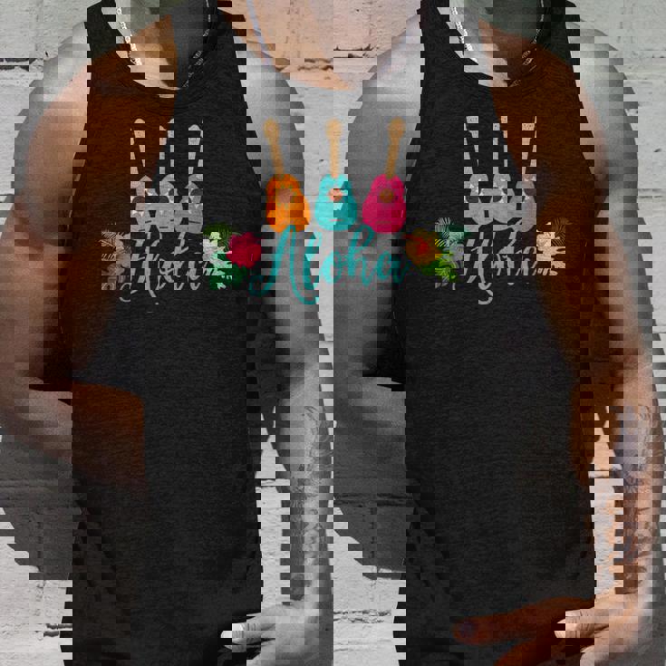 アロハシャツ ウクレレとハイビスカス柄 タンクトップ 彼への贈り物