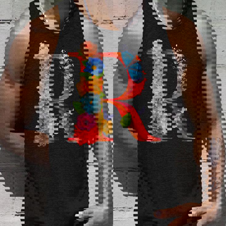 イニシャル R アルファベット バタフライ ローズ 花 水彩 モノグラム タンクトップ 彼への贈り物