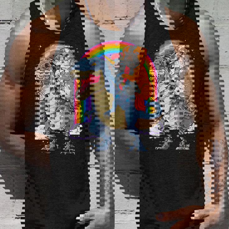 イングリッシュブルドッグ ユニコーン ライディング ダイナソー Tレックス ギフト メンズ レディース タンクトップ 彼への贈り物