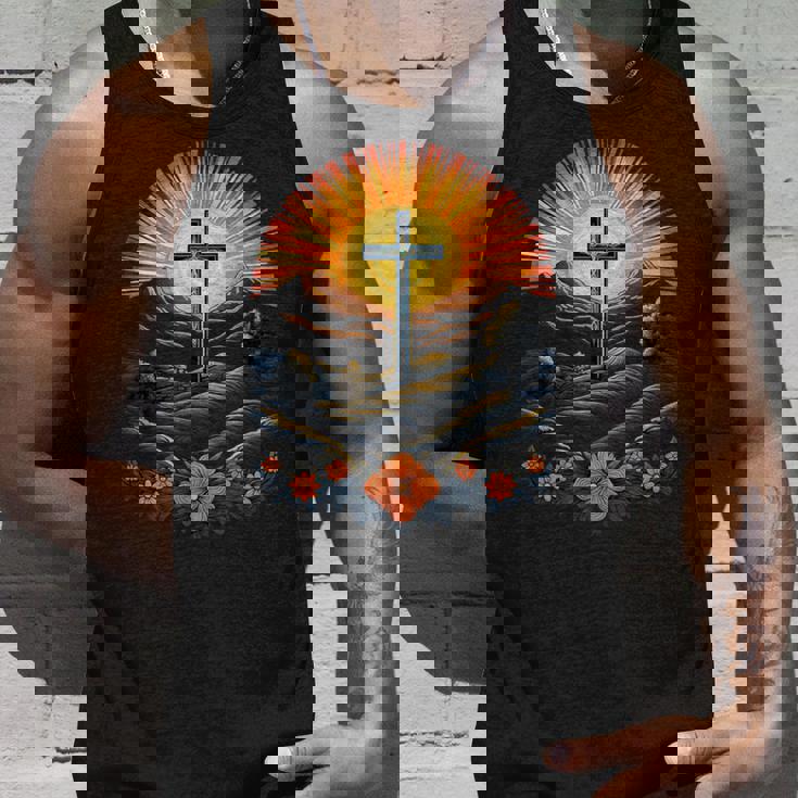 イースターデー クロスフラワー サンセット クリスチャン イースター タンクトップ 彼への贈り物