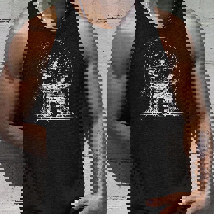 ウィトルウィウス的人体図 ドラム 面白tシャツ レオナルドダヴィンチ おもしろ ドラマー 服 音楽 メンズ タンクトップ 彼への贈り物