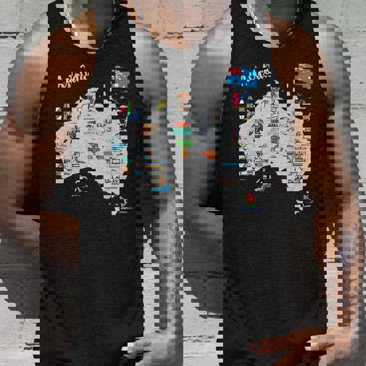 オーストラリアの地図。風景、動物、文化、シンボルのアイコン タンクトップ 彼への贈り物