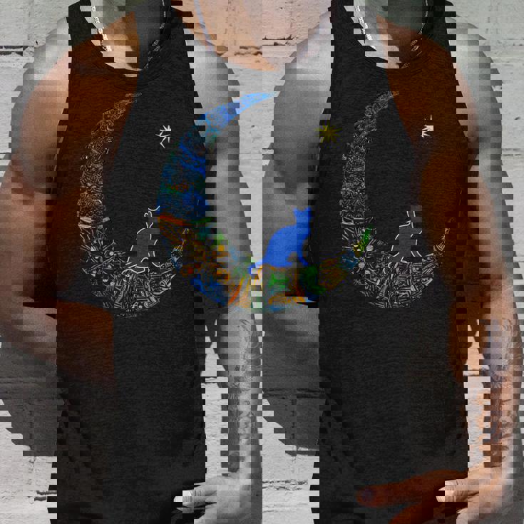 カラフルな曼荼羅三日月と猫と星 タンクトップ 彼への贈り物