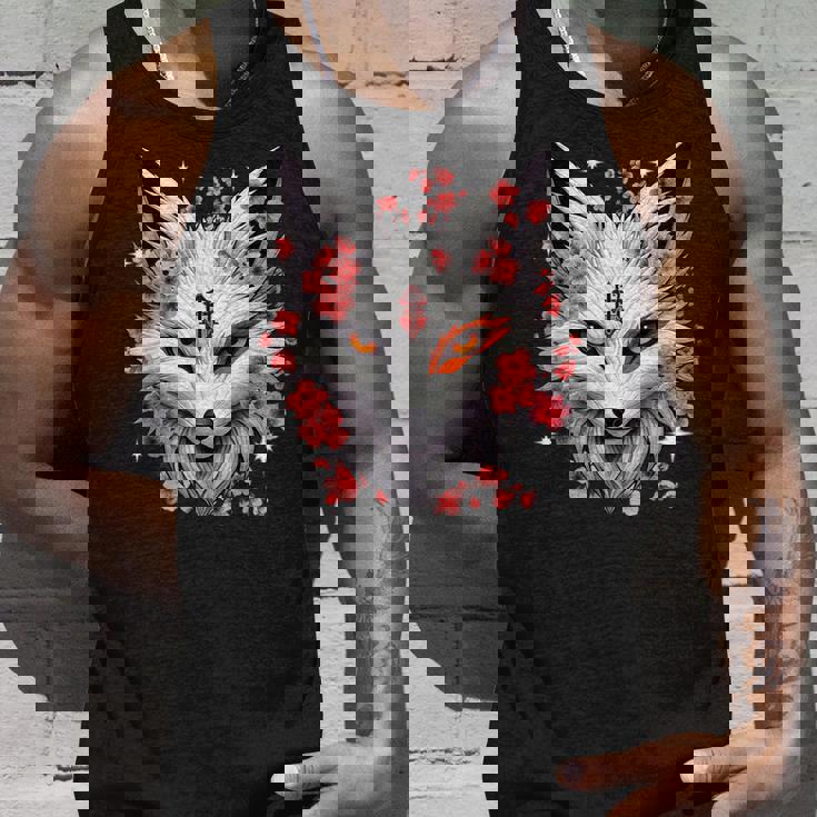 キツネ キツネ キツネ マスク アニメ カワイイ 桜 花 タンクトップ 彼への贈り物