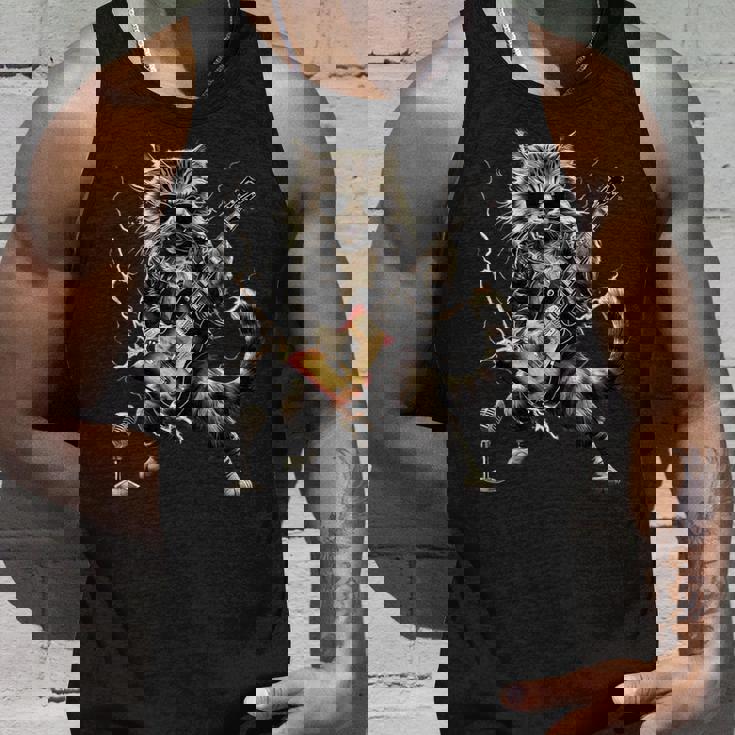 ギターを弾くロックキャット 面白いギター猫 タンクトップ 彼への贈り物