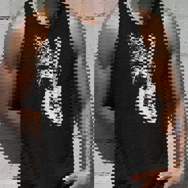 ギターを弾くロック猫 面白いギター猫 タンクトップ 彼への贈り物