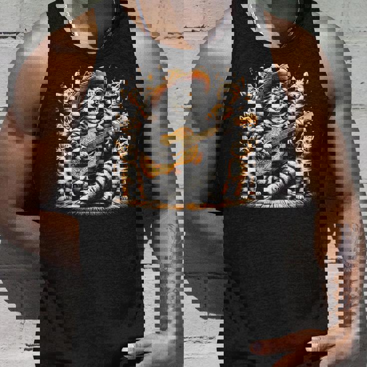 ギターを弾く猫 面白いロックミュージックギター猫 タンクトップ 彼への贈り物