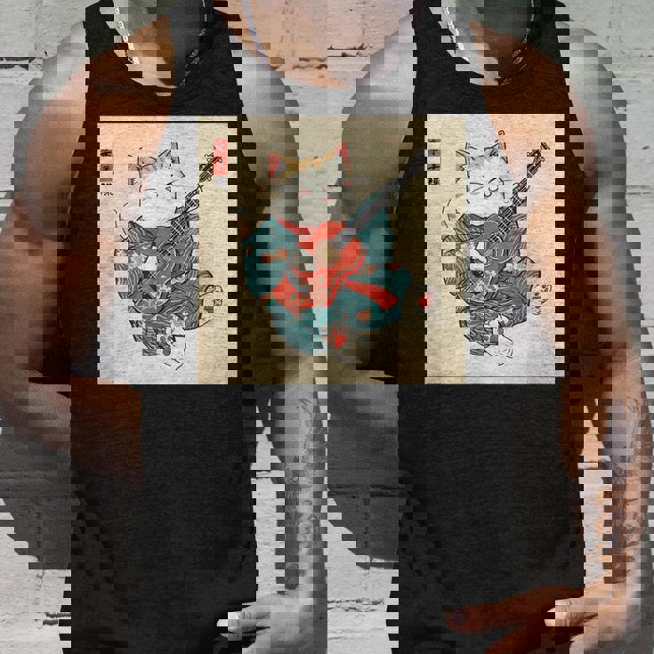 ギター奏でる猫 着物姿 ヴィンテージ 日本美術 面白い タンクトップ 彼への贈り物