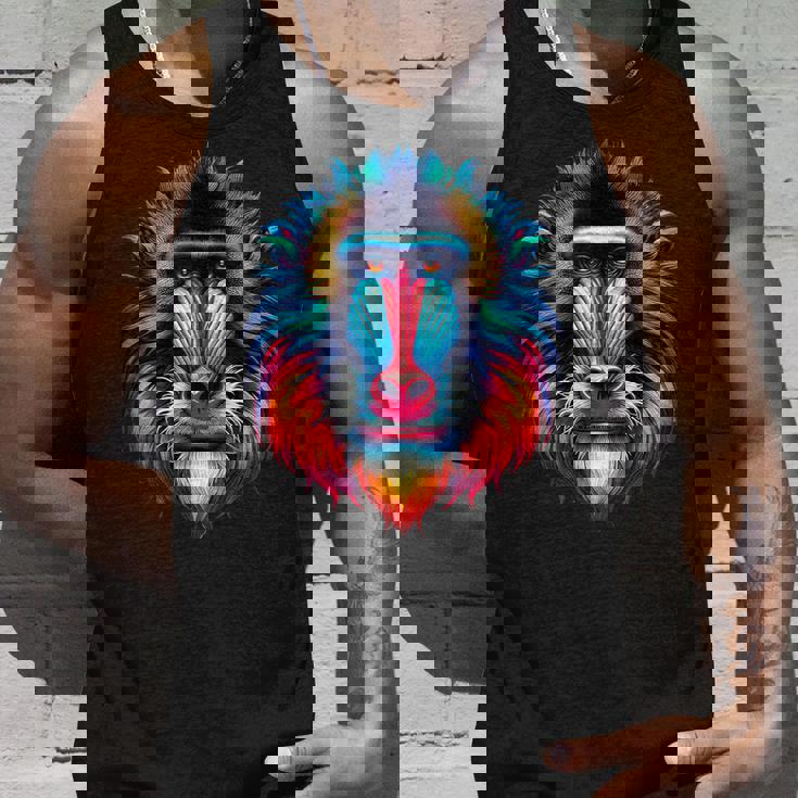 クール マンドリル 猿の精霊 動物 イラスト 絞り染め アート タンクトップ 彼への贈り物