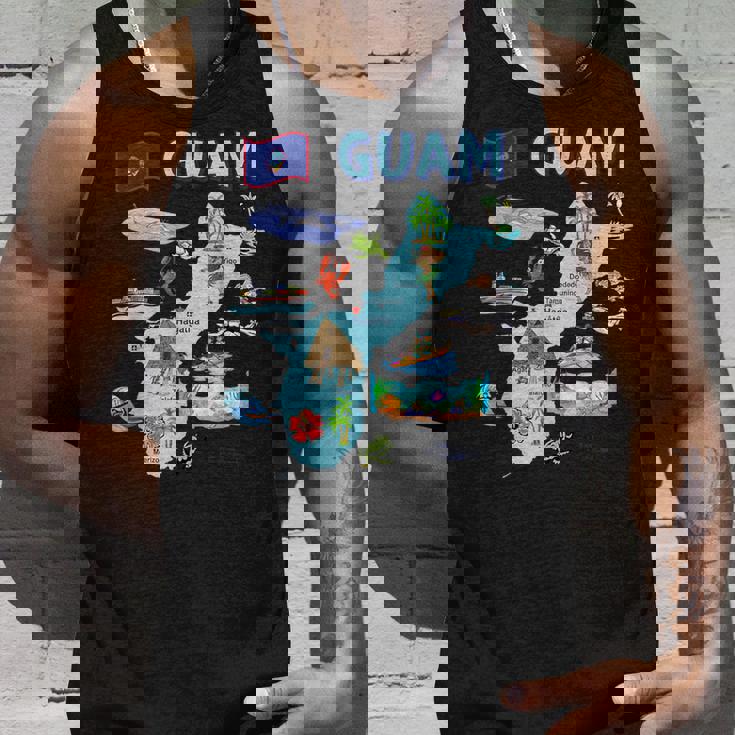 グアム、主要都市、旗、アメリカの観光名所地図 タンクトップ 彼への贈り物