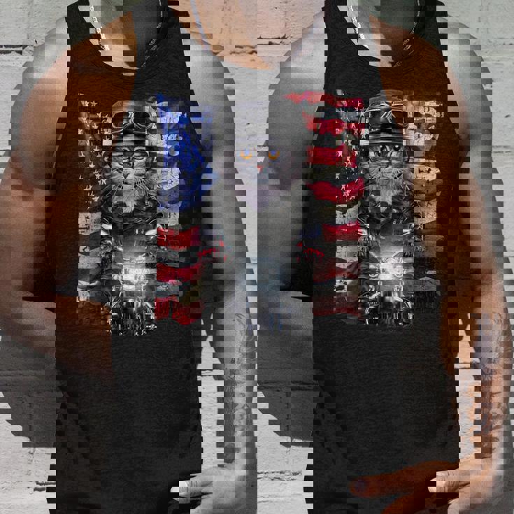 グレー 猫 ねこ バイク 星条旗 アメリカ タンクトップ 彼への贈り物