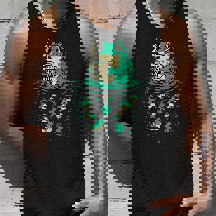 コーヒーとオタマジャクシのアートで面白い最高のお父さんカエル タンクトップ 彼への贈り物