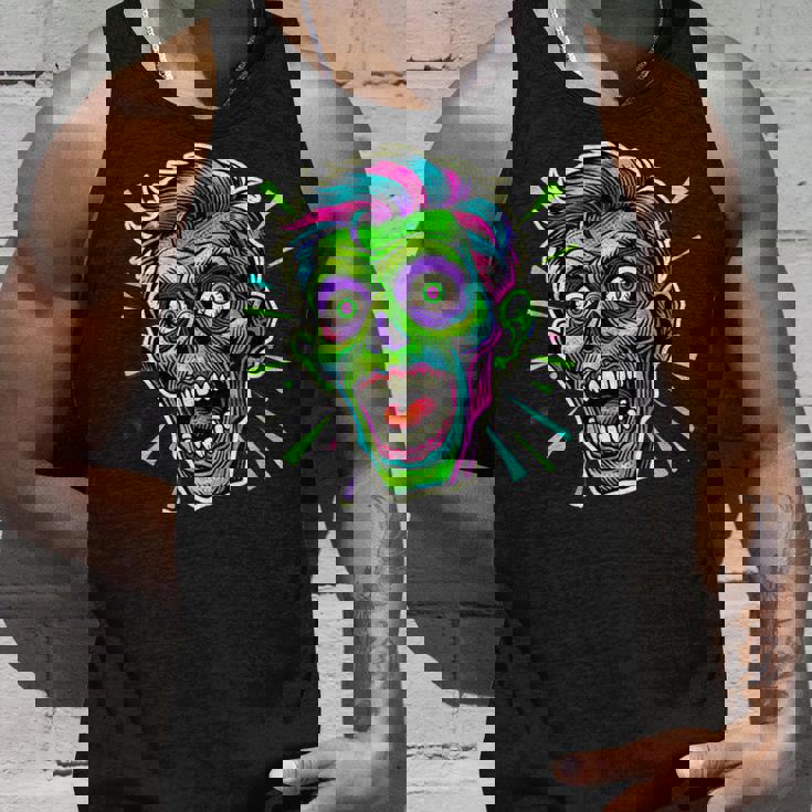 サイケデリック ゾンビヘッド ホラーアート 不気味なアンデッド タンクトップ 彼への贈り物