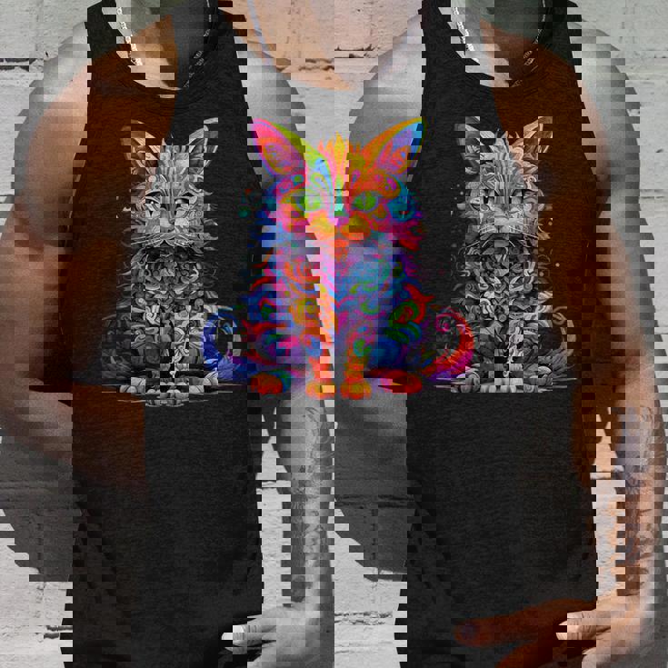 サイケデリック マンガ 猫 カラフル ファンタジー 曼荼羅スタイル タンクトップ 彼への贈り物