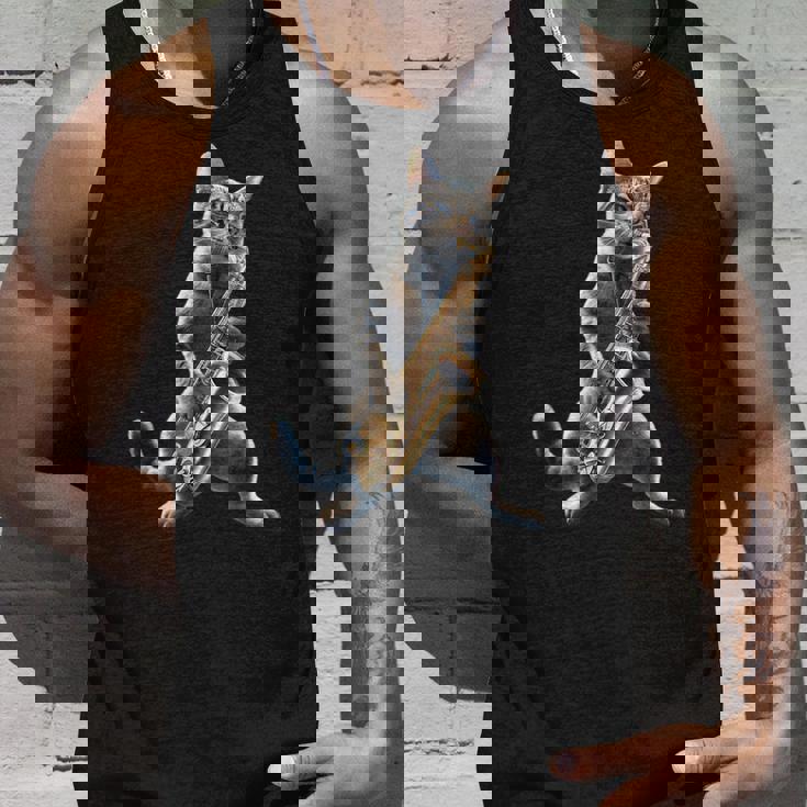 サックスを演奏する面白い猫 ジャズ サックス ミュージシャン サクソフォニスト タンクトップ 彼への贈り物