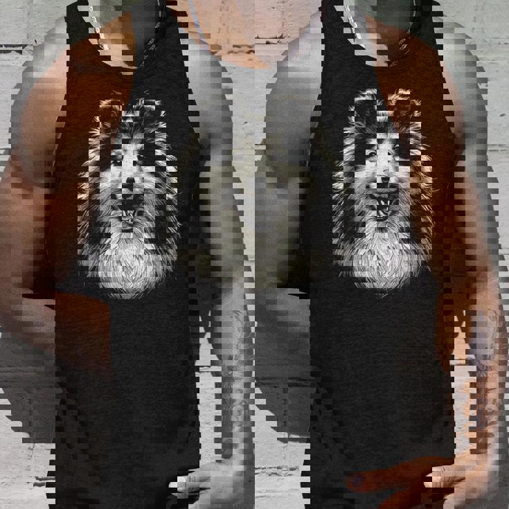 シェットランド・シープドッグ犬シェルティの顔のグラフィック アート デザイン タンクトップ 彼への贈り物