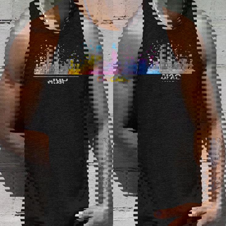 シカゴのスカイライン カラフル 街並み シカゴ タンクトップ 彼への贈り物