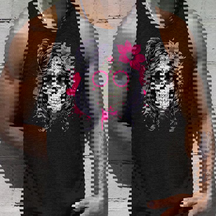 スタイリッシュなマゼンタ サクラ ムエルテ スカルデザイン Dia De Los Muertos タンクトップ 彼への贈り物