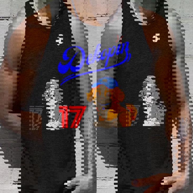 デコピン、デコイ、犬シャツ、No17、大谷、愛犬、コーイケルホンディエ、野球観戦、Dekopindecoy 誕生日 タンクトップ 彼への贈り物