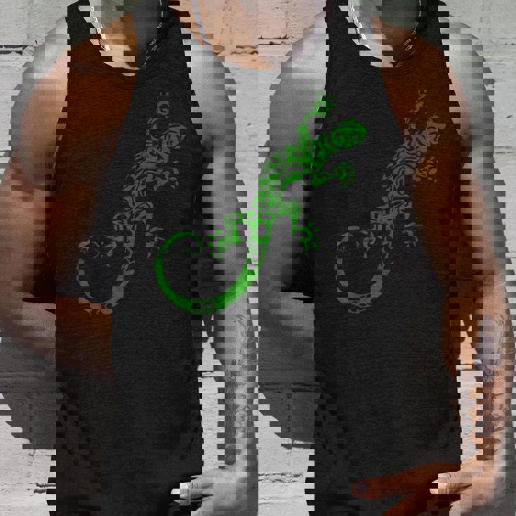 トカゲ グリーン トライバル パターン ペット ヤモリ アニマル タンクトップ 彼への贈り物