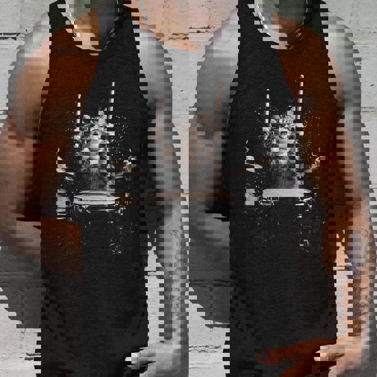 ドラムを叩く猫 面白い猫 ドラマー メンズ 半袖 おもしろ タンクトップ 彼への贈り物