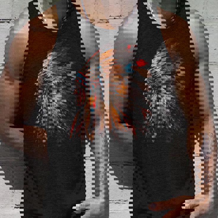 ネイティブアメリカン インディアン ヘッドドレス グラフィック メンズ レディース タンクトップ 彼への贈り物