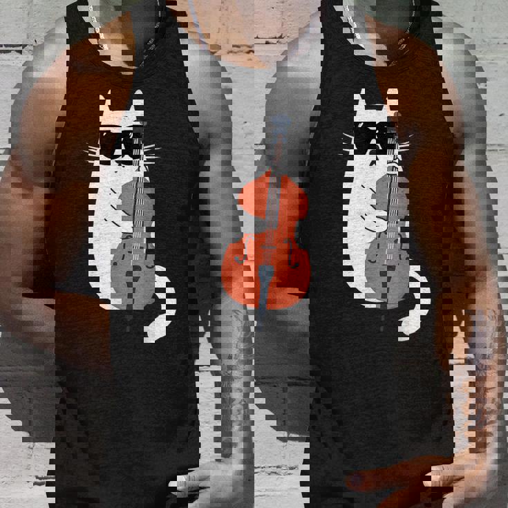 ネコとコントラバス 猫とサングラス ネコ好き 猫飼い コントラバス ウッドベース ダブルベース ジャズ音楽 ネコ 猫 タンクトップ 彼への贈り物