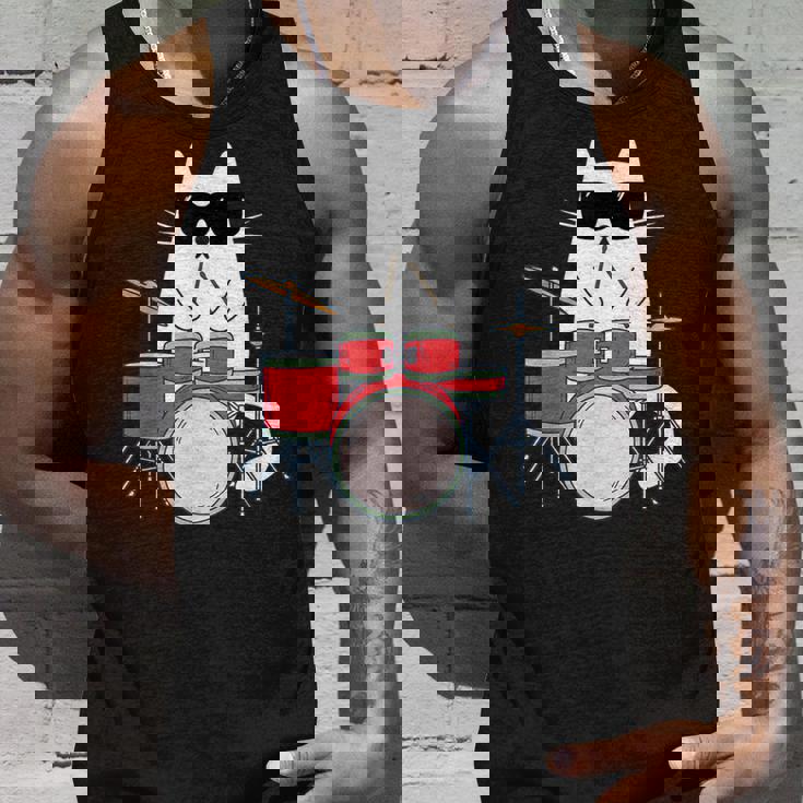 ネコとドラム 猫とサングラス ネコ好き 猫飼い 愛猫家 ドラム ドラムセット バンド ジャズ音楽 ねこ ネコ 猫 タンクトップ 彼への贈り物