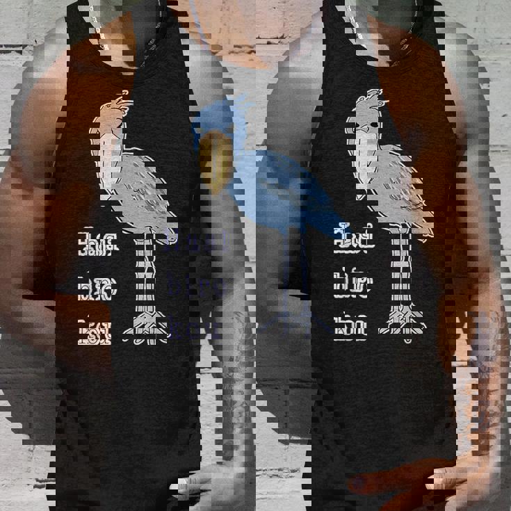 ハシビロコウさん 『セルフィー』青い鳥【どうぶつフレンズ 】ゆるくて かわいい 動物園の生き物 イラスト タンクトップ 彼への贈り物