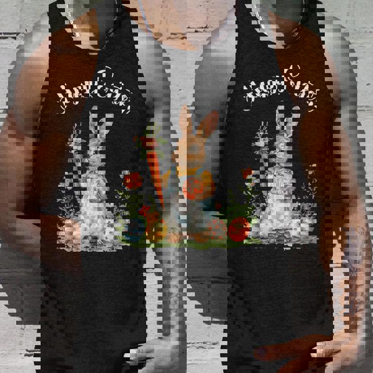 ハッピーイースターバニーニンジンイースターエッグ イースターラビットアートワーク タンクトップ 彼への贈り物