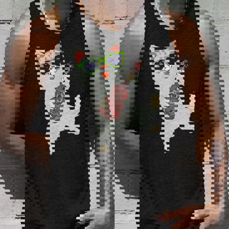 ハワイアンウケ猫遊びウクレレバッジポケット タンクトップ 彼への贈り物