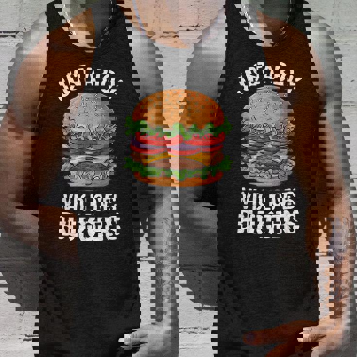 ハンバーガーが大好きな少年 おもしろハンバーガー好き タンクトップ 彼への贈り物