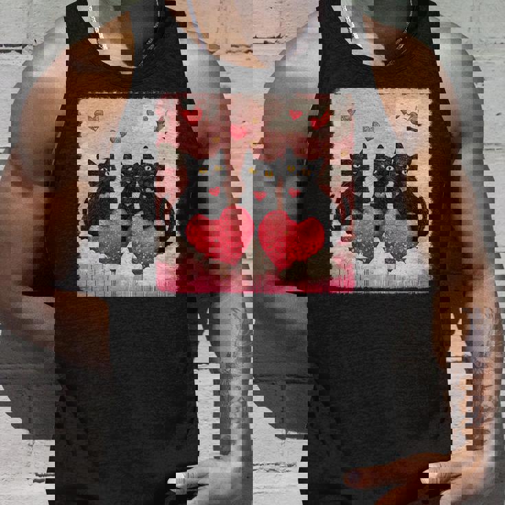 ハートのある黒猫 バレンタインデー アートペインティング タンクトップ 彼への贈り物