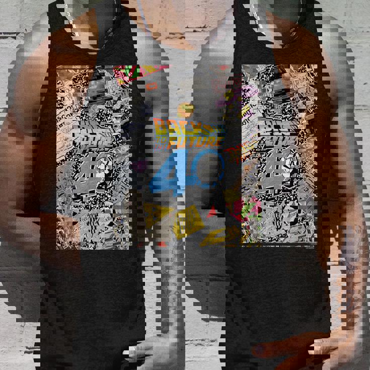 バック・トゥ・ザ・フューチャー 40周年記念ステッカー コラージュ タンクトップ 彼への贈り物