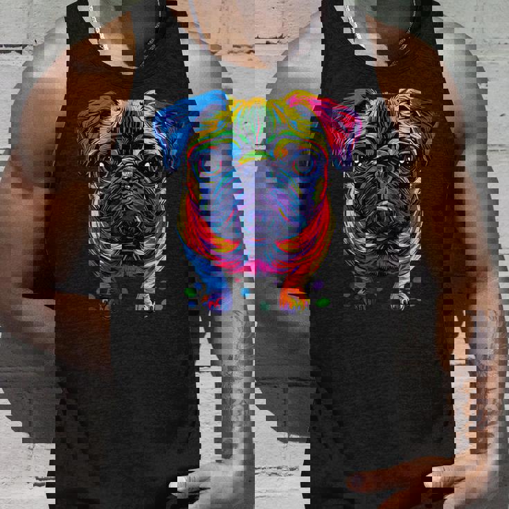 パグ犬 カラフルカラー ポップアート レインボー カーリン キュート パグ タンクトップ 彼への贈り物