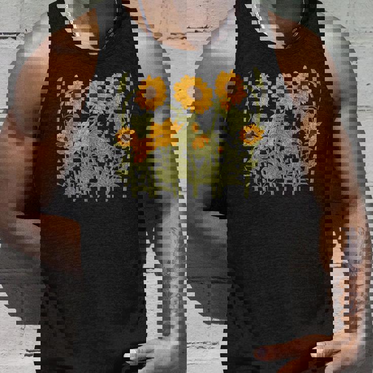 ヒマワリ 野花 ヴィンテージ ボタニカル 植物 ガーデニング タンクトップ 彼への贈り物