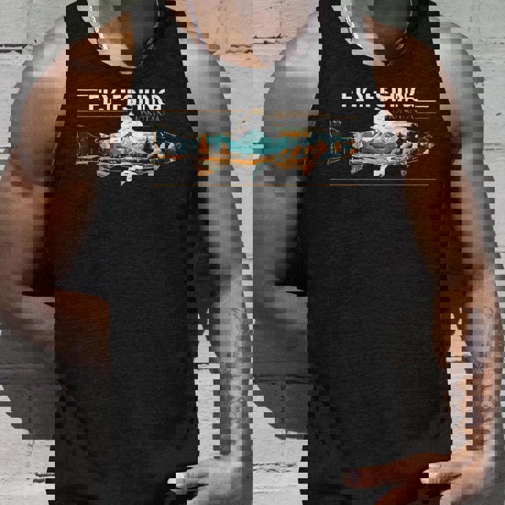 フライフィッシング モンタナ レトロ 風景 トラウト シルエット タンクトップ 彼への贈り物