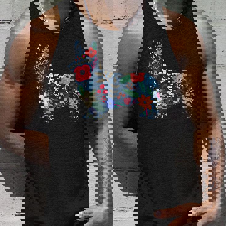 フローラルコーギーシルエット コーギー犬愛好家 タンクトップ 彼への贈り物