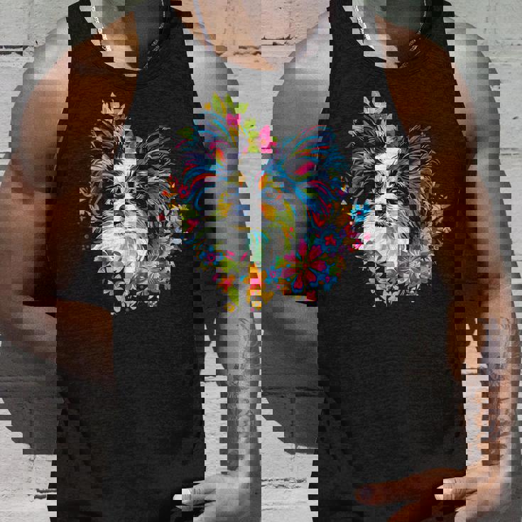 フローラル・ポップ・アート カラフルなパピヨン タンクトップ 彼への贈り物