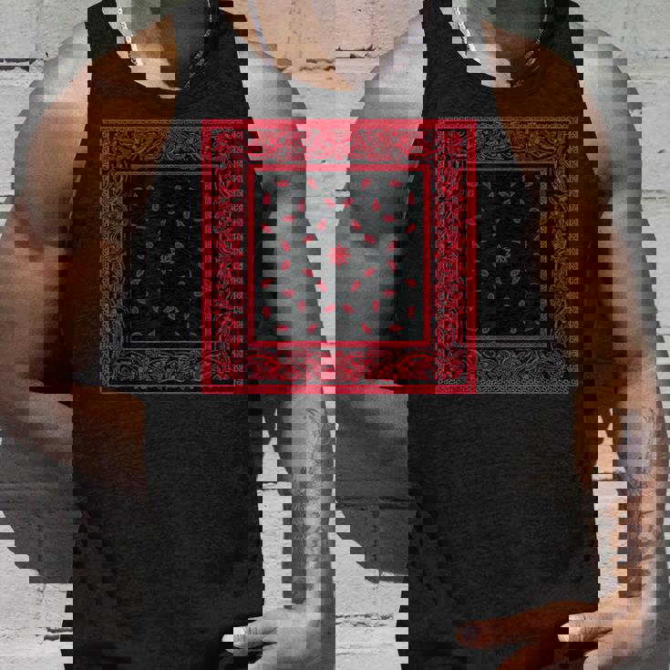 メンズ ブラックレッドバンダナプリントtシャツ ペイズリー柄 レッドラグ タンクトップ 彼への贈り物