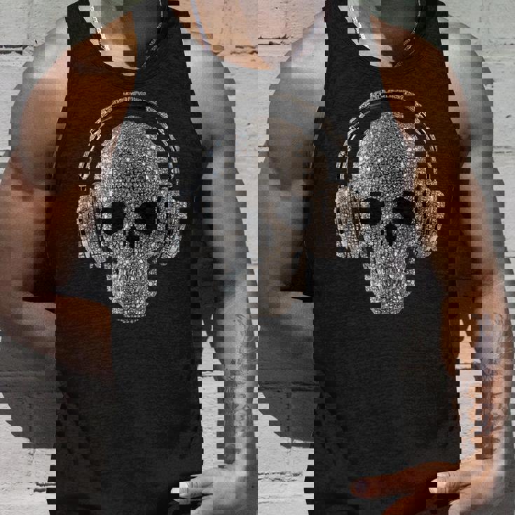 ヘッドフォン付きキラキラドクロ Dj音楽愛好家 タンクトップ 彼への贈り物