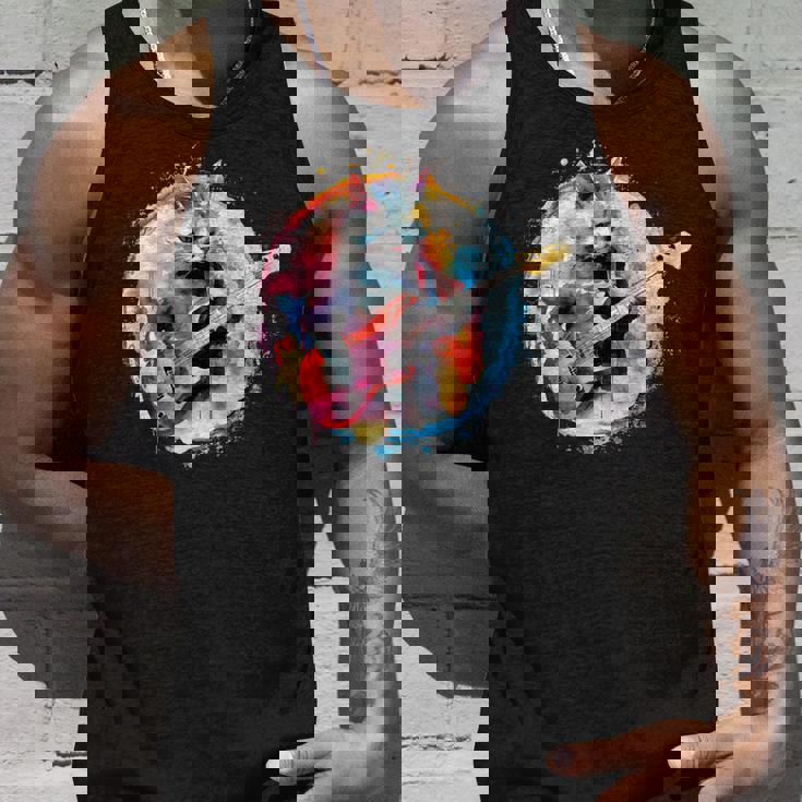 ベースギターを弾く猫水彩グラフィックデザイン タンクトップ 彼への贈り物