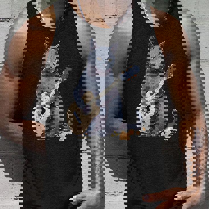 ミュージシャン ロシアンブルー猫 ギタリスト 猫とギター タンクトップ 彼への贈り物