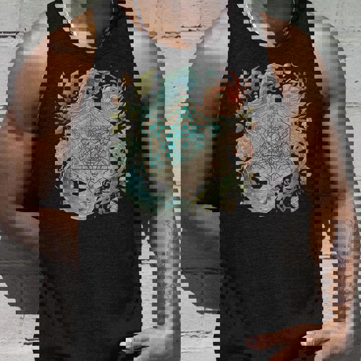 メタトロンキューブと自然の要素 火、土、水、風 タンクトップ 彼への贈り物