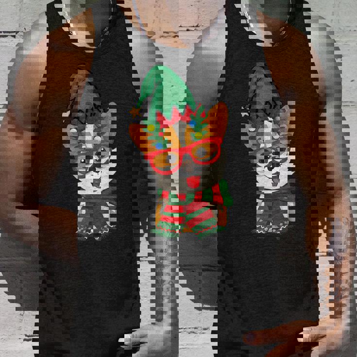 メリークリスマス かわいいオタクウェールズコーギー エルフの帽子とスカーフ付き タンクトップ 彼への贈り物