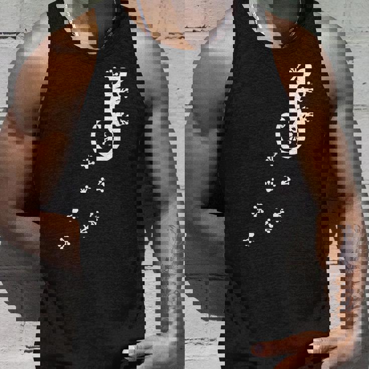 ヤモリ、トカゲ、サンショウウオ、爬虫類、動物、幸運、運勢、 足跡、足 タンクトップ 彼への贈り物