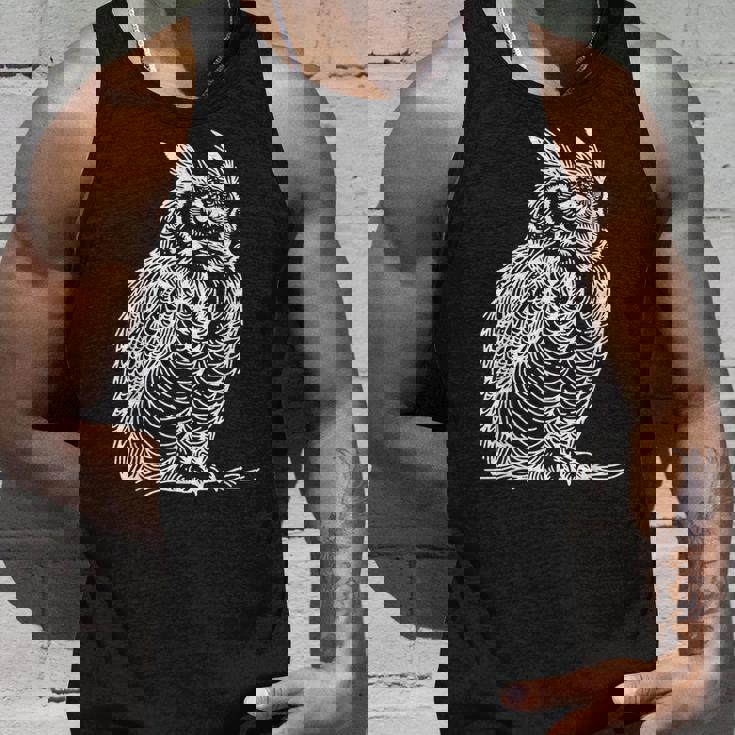 ラインアート 鳥・鳥類学者 オオツノフクロウ タンクトップ 彼への贈り物