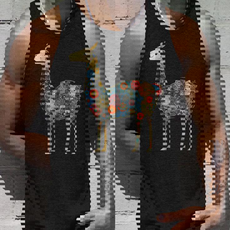 ラマ アルパカ フローラル カラフル 花 ペルーのお土産 タンクトップ 彼への贈り物