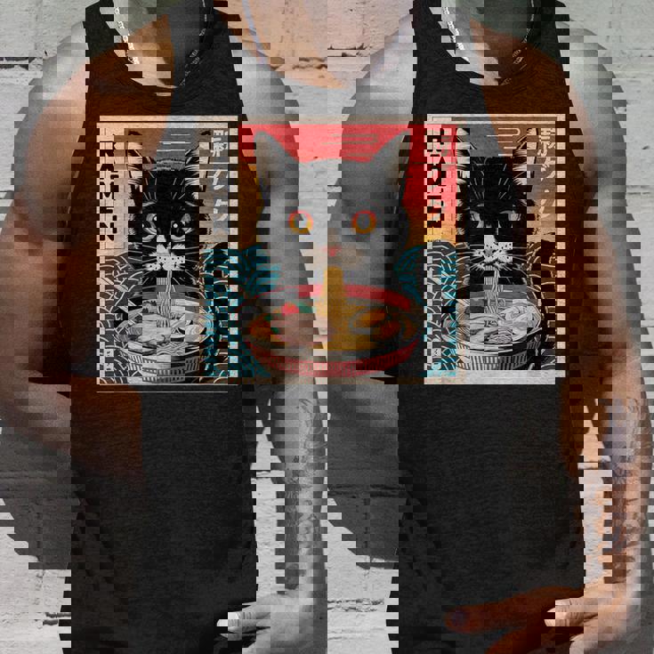 ラーメンと黒猫 和風ビンテージ タンクトップ 彼への贈り物